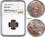 AA845, Latvia, 1 Santims 1926, NGC MS65BN, Pop 8/0
