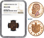 AA858, Romania, Carol I, 2 Bani 1880-B, Bucharest, NGC MS63RB