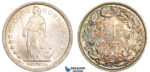 AA895, Switzerland, 1/2 Franc 1881-B, Bern, Silver, Toned UNC