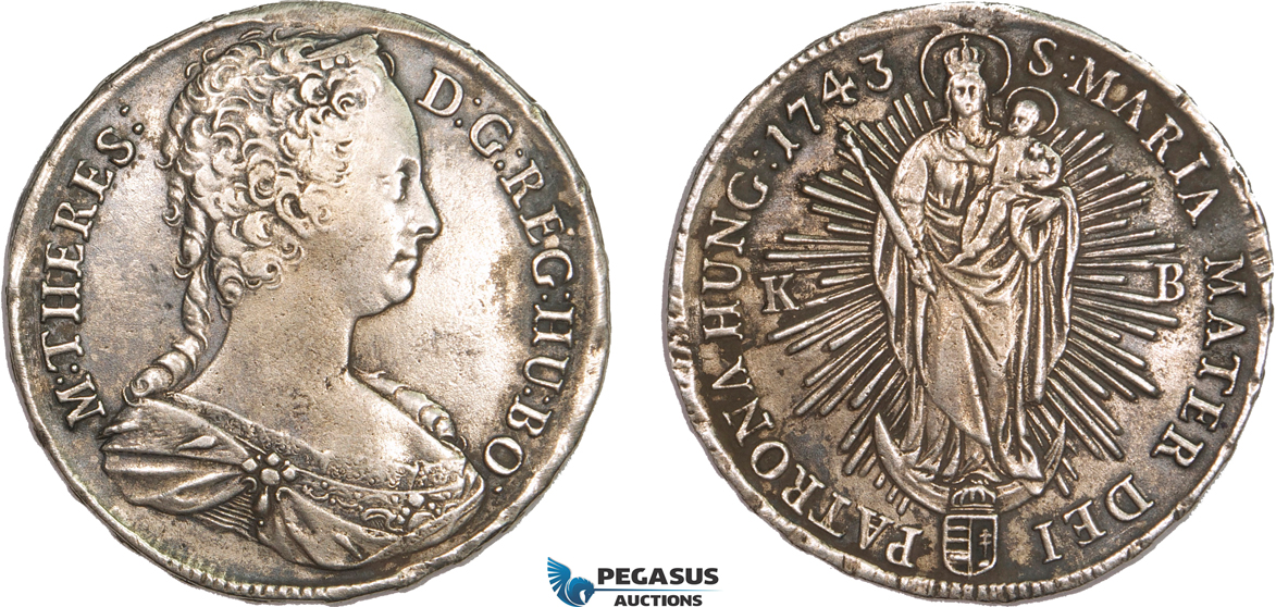 AA916, Hungary, Maria Theresia, Taler 1743 KB, Kremnitz, Silver (27.27g) XF, mount removed!