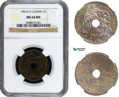 AA937, French Indo-China, 1 Centime 1901-A, Paris, NGC MS64BN