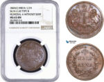 AA944, India (EIC) 1/2 Anna 1845 (C) Calcutta, S&W 2.60, Type B, Num. 4 With. Serif, NGC MS65BN, Top Pop!