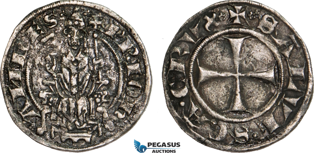 AB009, Italy, Papal, John XXII, Grosso ND (1316-34) Macerata, Silver (2.17g) Dark toning, VF, Rare!