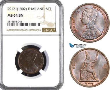 AB067, Thailand, Rama V, Att RS121 (1902) NGC MS64BN