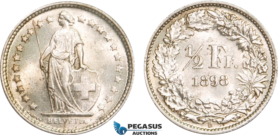 AB154, Switzerland, 1/2 Franc 1898-B, Bern, Silver, aUNC