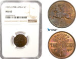 AB177, Lithuania, 5 Centai 1925, NGC MS65