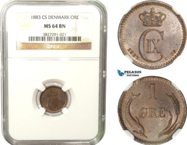 AB262, Denmark, Christian IX, 1 Øre 1883, Copenhagen, NGC MS64BN