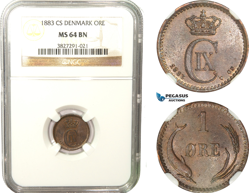 AB262, Denmark, Christian IX, 1 Øre 1883, Copenhagen, NGC MS64BN