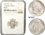 AB265, Italy, Lombardy-Venetia, Franz Joseph, 1/2 Lira 1854-V, Venice, Silver, NGC MS62, Rare!