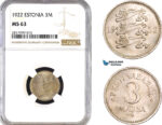AB303, Estonia, 3 Marka 1922, NGC MS63