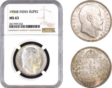 AB311, India, Edward VII, Rupee 1906-B, Bombay, Silver, NGC MS63