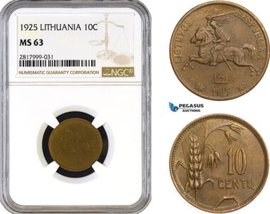 AB320, Lithuania, 10 Centu 1925, NGC MS63