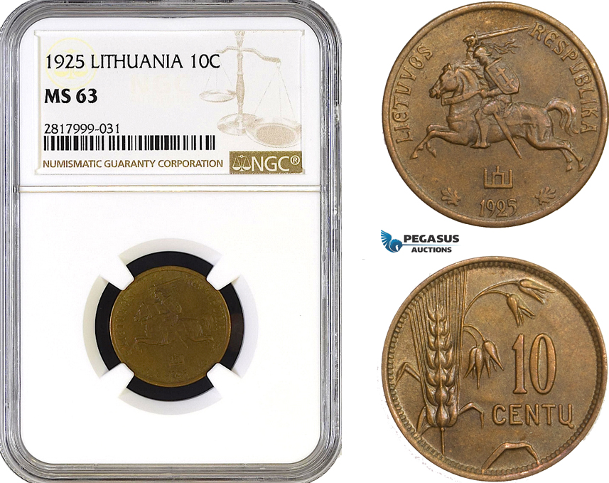 AB320, Lithuania, 10 Centu 1925, NGC MS63