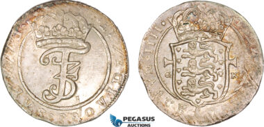 AB418, Denmark, Frederik III, Krone (4 Mark) 1669 GK, Silver (21.12g) Hede 113A, Toned EF