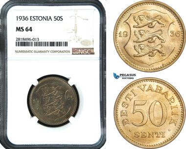 AB456, Estonia, 50 Senti 1936, NGC MS64