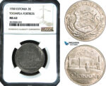 AB460, Estonia, 2 Krooni, Silver, NGC MS62