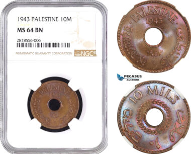 AB508, Palestine, 10 Mils 1943, London, NGC MS64BN