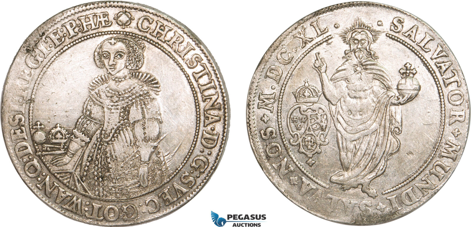 AB527, Sweden, Kristina, Riksdaler 1640, Stockholm, Silver (28.56g) SM 11, Lustrous aXF