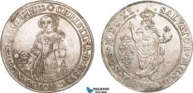 AB527, Sweden, Kristina, Riksdaler 1640, Stockholm, Silver (28.56g) SM 11, Lustrous aXF
