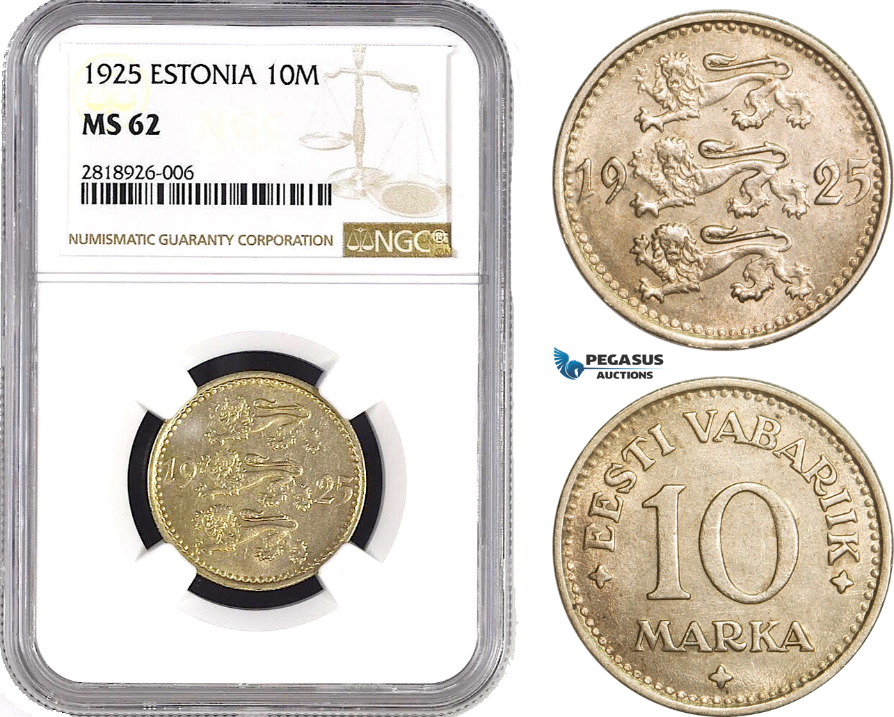 AB534, Estonia, 10 Mark 1925, NGC MS62