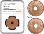 AB724, Palestine, 20 Mils 1944, London, NGC MS63BN