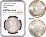 AB733, Portugal, Carlos I, 1000 Reis 1898, Lisbon, Silver, "Discovery of India" NGC MS65