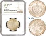 AB774, Cuba, 40 Centavos 1915, Low Relief, Philadelphia, Silver, NGC AU58