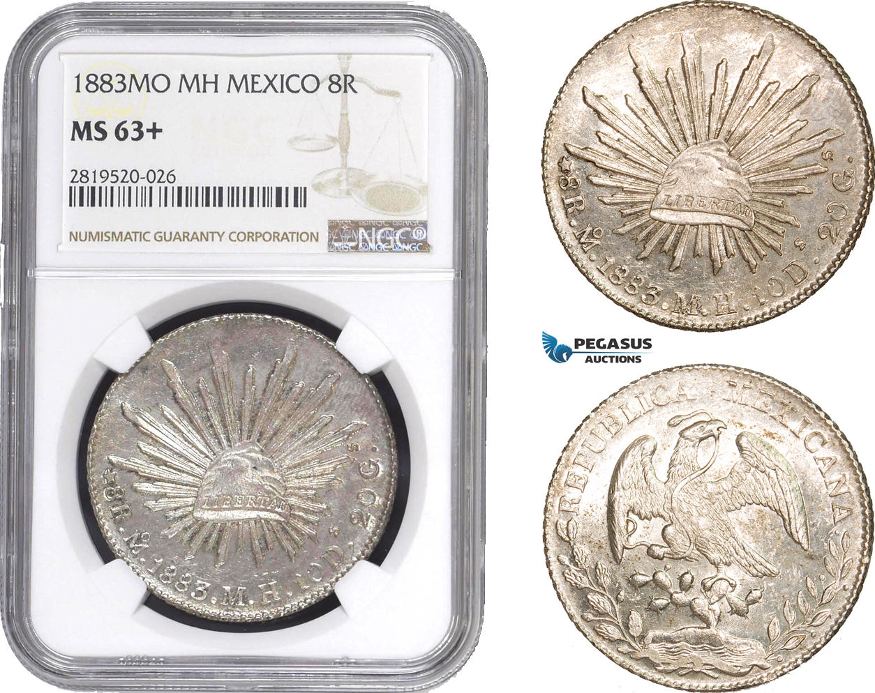AB808, Mexico, 8 Reales 1883 Mo MH, Mexico City, Silver, NGC MS63+