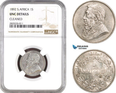 AB820, South Africa (ZAR) 1 Shilling 1892, Berlin, Silver, NGC UNC Details