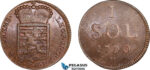 AB830, Luxembourg, Leopold II of Austria, 1 Sol 1790-H, Günzburg, Lustrous AU