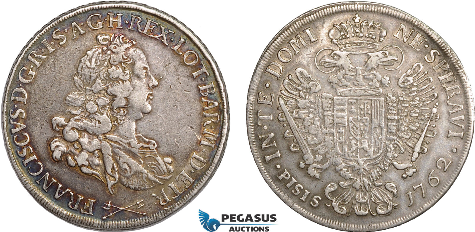 AB836, Italy, Tuscany, Francisc II, Francescone 1762, Florence, Silver (27.16g) Toned VF-XF