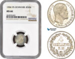 AB866, Denmark, Frederik VII, 4 Skilling 1856, Silver, NGC MS66, Pop 1/0