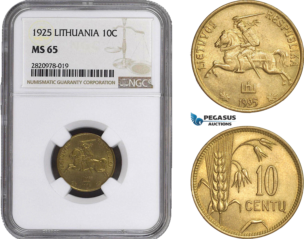 AB894, Lithuania, 10 Centu 1925, NGC MS65