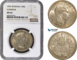 AB900, Romania, Carol II, 100 Lei 1932, London, Silver, NGC MS64