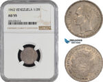 AB928-R, Venezuela, 1/2 Bolivar 1912, Paris, Silver, NGC AU55