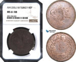 AB982, Ottoman Empire (Turkey) Abdülmecid, 40 Para AH1255/18, NGC MS61RB, Pop 1/0