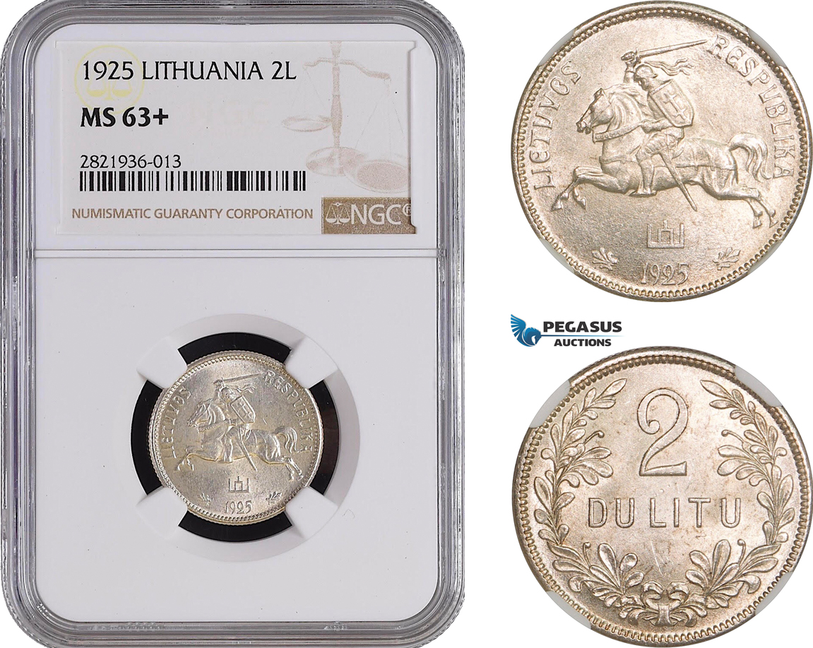 AC069, Lithuania, 2 Litu 1925, Silver, NGC MS63+