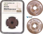 AC071, Palestine, 10 Mils 1942, London, Bronze, NGC MS64BN