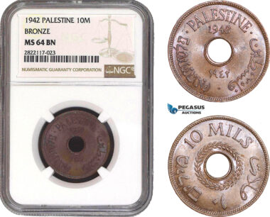 AC071, Palestine, 10 Mils 1942, London, Bronze, NGC MS64BN