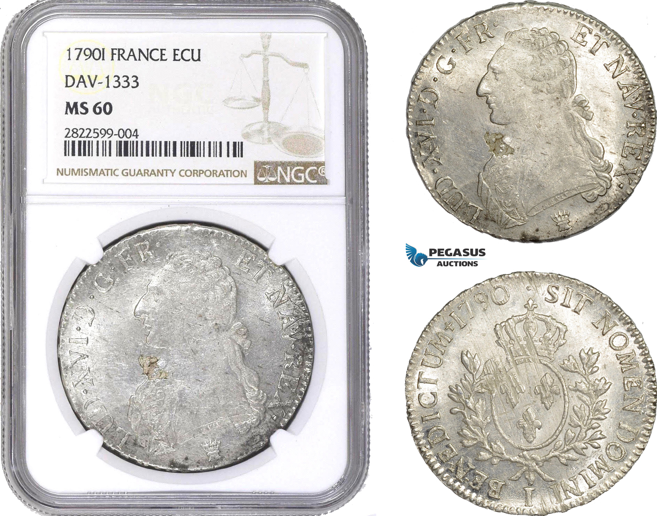 AC144, France, Louis XVI, Ecu 1790-I, Limoges, Silver, NGC MS60