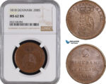 AC224, Denmark, Frederik VI, 2 Rigsbankskilling 1818, Copenhagen, NGC MS62BN