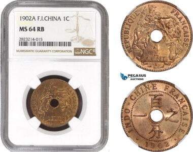 AC235, French Indo-China, 1 Centime 1902-A, Paris, NGC MS64RB