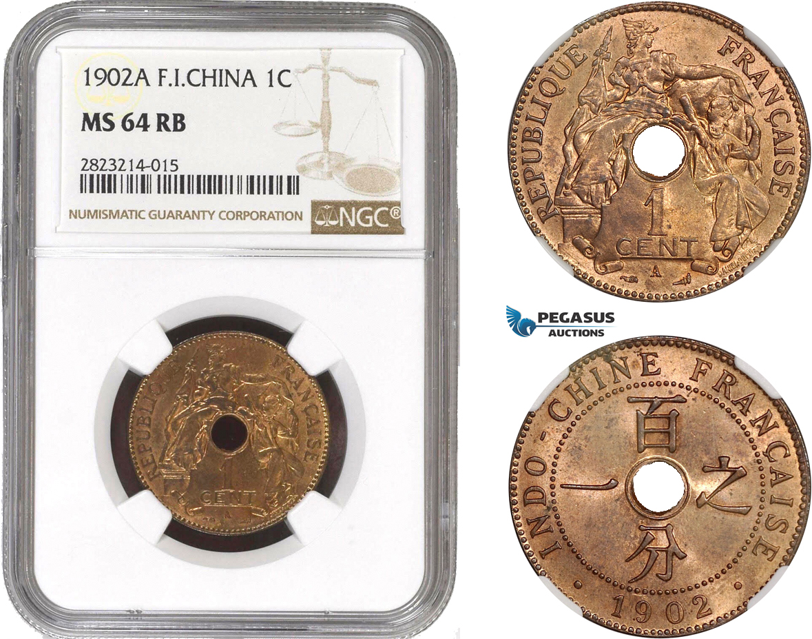 AC235, French Indo-China, 1 Centime 1902-A, Paris, NGC MS64RB