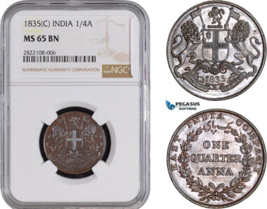 AC242, India (EIC) 1/4 Anna 1835 (C) Calcutta, NGC MS65BN