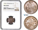 AC252, Lithuania, 2 Centai 1936, NGC MS66BN, Pop 2/0, Rare Grade!