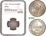 AC280, Finland (under Russia) Alexander III, 1 Markka 1890-L, Silver, NGC MS64