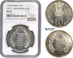 AC305-R, India, 10 Rupees 1973 (B) Bombay, Silver, NGC MS65 (F.A.O. - Grow more food)