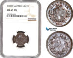 AC325, Switzerland, 2 Rappen 1900-B, Bern, NGC MS65BN, Pop 2/0