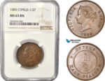 AC348, Cyprus, Victoria, 1/2 Piastre 1885, London, NGC MS63BN, Pop 4/0