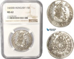 AC384, Hungary, Leopold I, 15 Krajczar 1665-KB, Kremnitz, Silver, NGC MS62